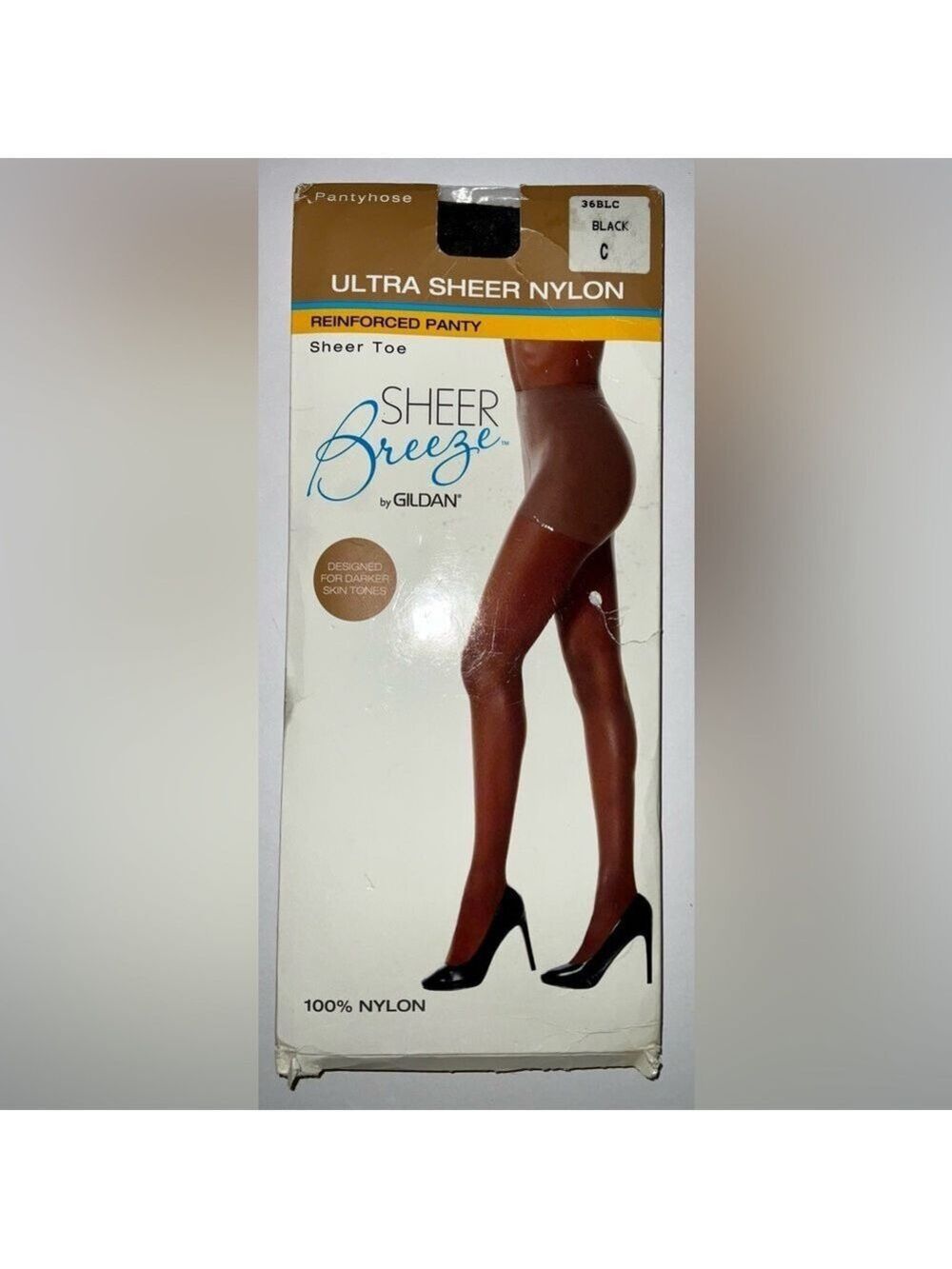 Vintage Gildan Sheer Breeze Pantyhose/Hosiery - black nylon - size C/ultra sheer
